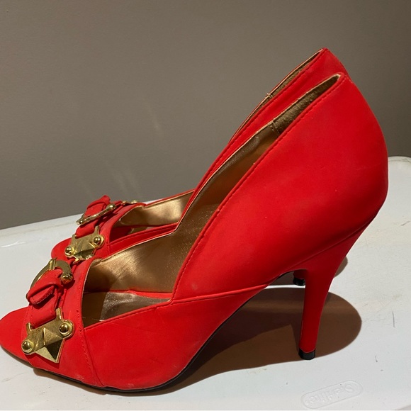Qupid red open toe pumps heel shoes size 8.5 - Picture 7 of 8